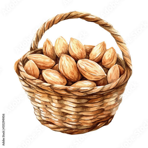 watercolor of Indian Almond Basket, isolated on a white background.