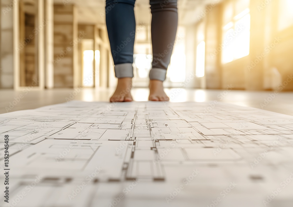 Obraz premium Architects Feet on Blueprint.