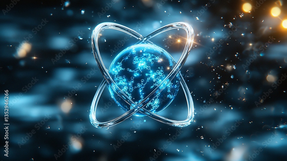 Abstract glowing atom model.
