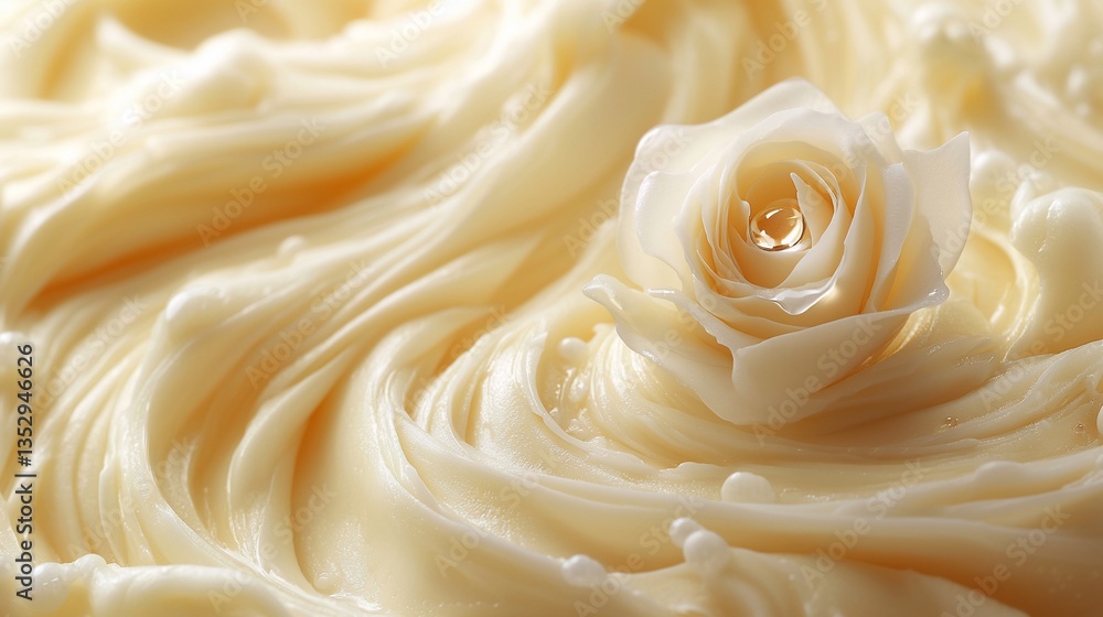 Creamy swirls with a delicate white rose.