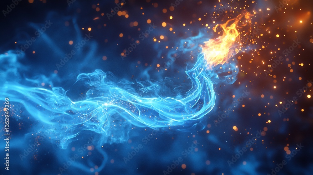 Abstract blue fire and sparks background.