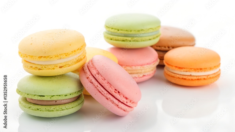 Colorful French Macarons Displayed in a Variety of Flavors and Vibrant Shades, Including Yellow, Green, Pink, Orange, and Brown, with Delicate Creamy Fillings for a Decadent Treat Colorful French Macarons Displayed in a Variety of Flavors and Vibrant Shades, Including Yellow, Green, Pink, Orange, and Brown, with Delicate Creamy Fillings for a Decadent Treat