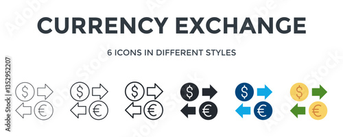 Currency Exchange  Icon In Different Style Vector Illustration. Designed In Thin Line, Regular Line, Bold Line, Glyph, Color Fill, And Flat Style Can Be Used For Web