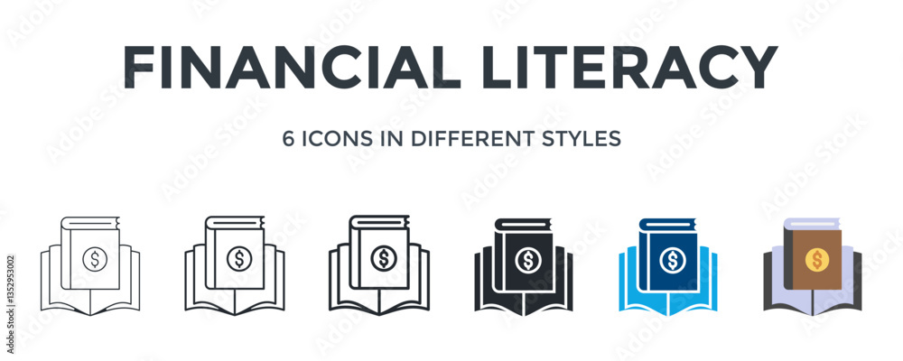 Financial Literacy Icon In Different Style Vector Illustration. Designed In Thin Line, Regular Line, Bold Line, Glyph, Color Fill, And Flat Style Can Be Used For Web Financial Literacy Icon In Different Style Vector Illustration. Designed In Thin Line, Regular Line, Bold Line, Glyph, Color Fill, And Flat Style Can Be Used For Web