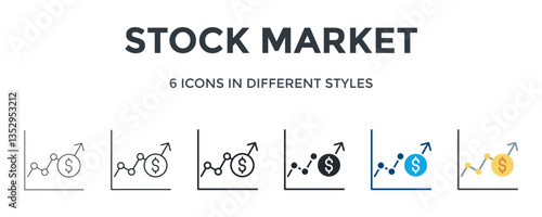 Stock Market  Icon In Different Style Vector Illustration. Designed In Thin Line, Regular Line, Bold Line, Glyph, Color Fill, And Flat Style Can Be Used For Web