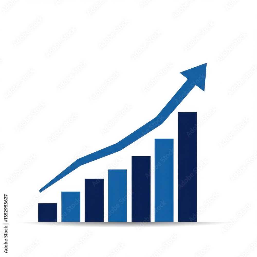 Business graph with blue bar chart and exponential growth curve showing financial success and upward trend isolated on white background Business graph with blue bar chart and exponential growth curve showing financial success and upward trend isolated on white background