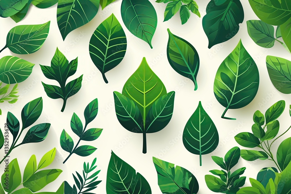 Fototapeta premium Green Leaf Icons Collection Vector Design for Organic Symbols