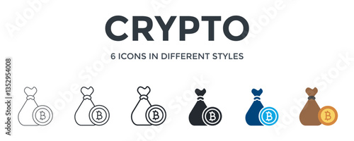 Crypto  Icon In Different Style Vector Illustration. Designed In Thin Line, Regular Line, Bold Line, Glyph, Color Fill, And Flat Style Can Be Used For Web