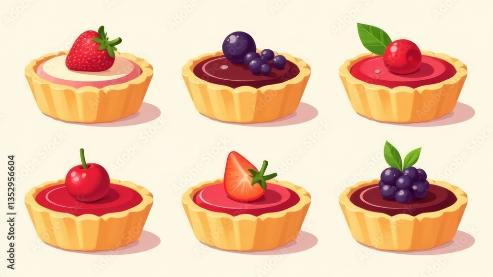 Naklejka premium illustration of a set of icons cakes with various fillings , cakes with fruit filling, set of pies