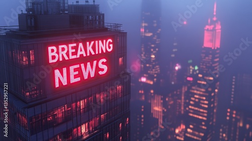 Wallpaper Mural Breaking news sign on a skyscraper at night Torontodigital.ca