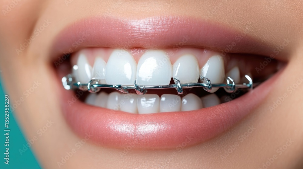 Obraz premium Close-up of teeth with braces. Healthy smile