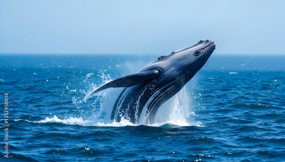 Fototapeta premium Humpback whale breaching ocean surface majestic wildlife marine life nature photography stunning moment breathtaking view awe inspiring