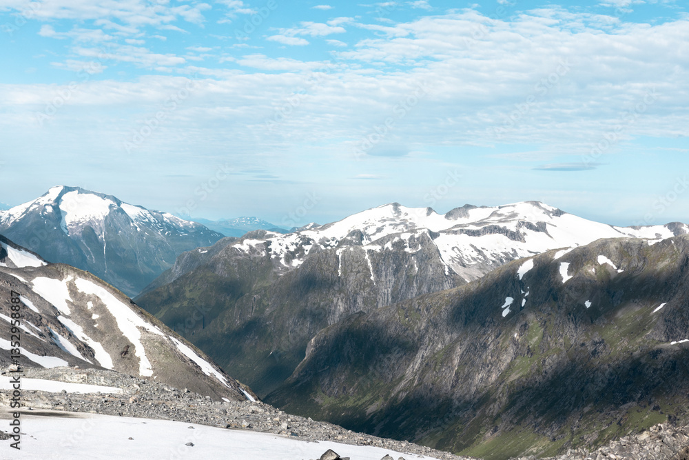 Norwegian highlands in summer with melting snow Norwegian highlands in summer with melting snow