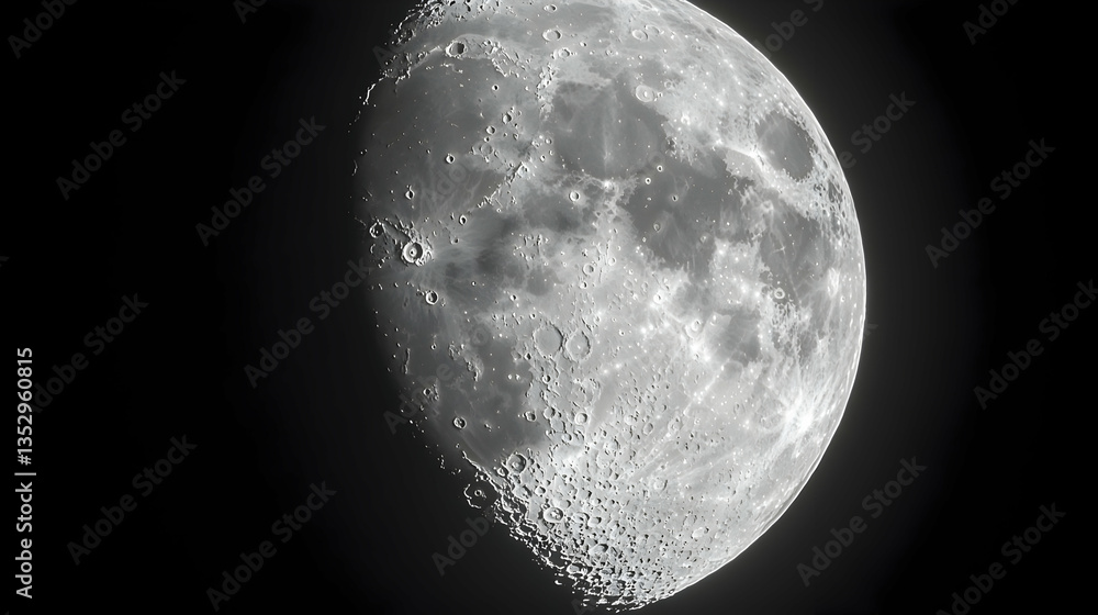 Naklejka premium Gibbous moon, night sky, celestial body, crater detail, space exploration