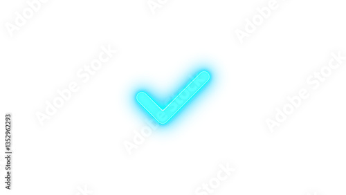 Check icon cyan color glowing neon on black background