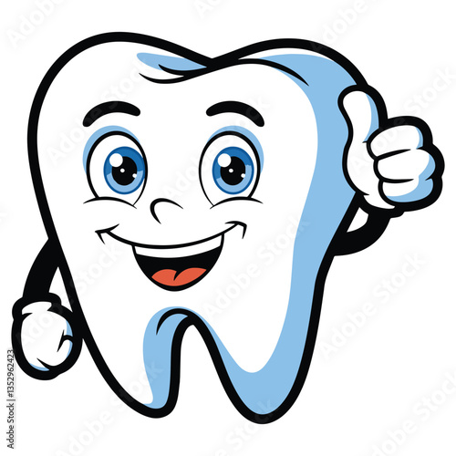 Cartoon tooth giving a thumbs up, vector illustration. A friendly and cheerful tooth with a thumbs up gesture, ideal for dental related themes, kids designs, and positive health messages.