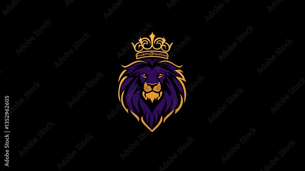 Obraz premium Lion face logo with a crown representing royalty and power
