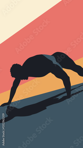 Dynamic Push Up Silhouette with Bold Background for Fitness Inspiration