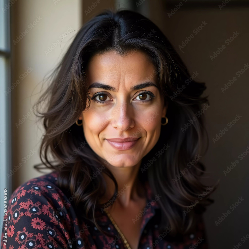 A woman from Gaza stands gracefully near a window, her expressive eyes reflecting resilience. Soft light enhances her features, creating an intimate and inviting atmosphere in the room Generative AI A woman from Gaza stands gracefully near a window, her expressive eyes reflecting resilience. Soft light enhances her features, creating an intimate and inviting atmosphere in the room Generative AI