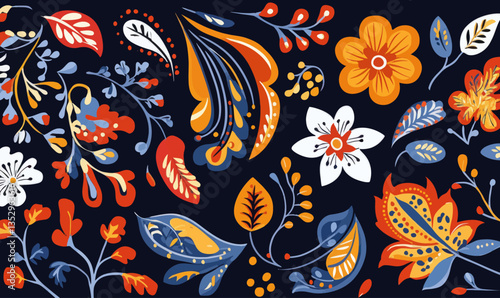 Wallpaper Mural Colorful Asian Floral Paisley Vector Pattern in Traditional Indian Style Torontodigital.ca