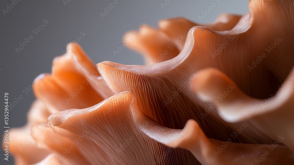 Detailed macro shot of an oyster mushroom with intricate gill structure Detailed macro shot of an oyster mushroom with intricate gill structure