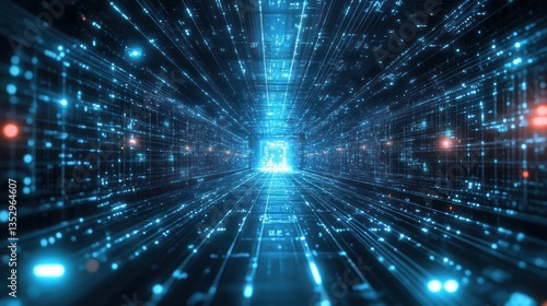 Wallpaper Mural Digital data stream flowing through futuristic tunnel, server room background, technology concept Torontodigital.ca