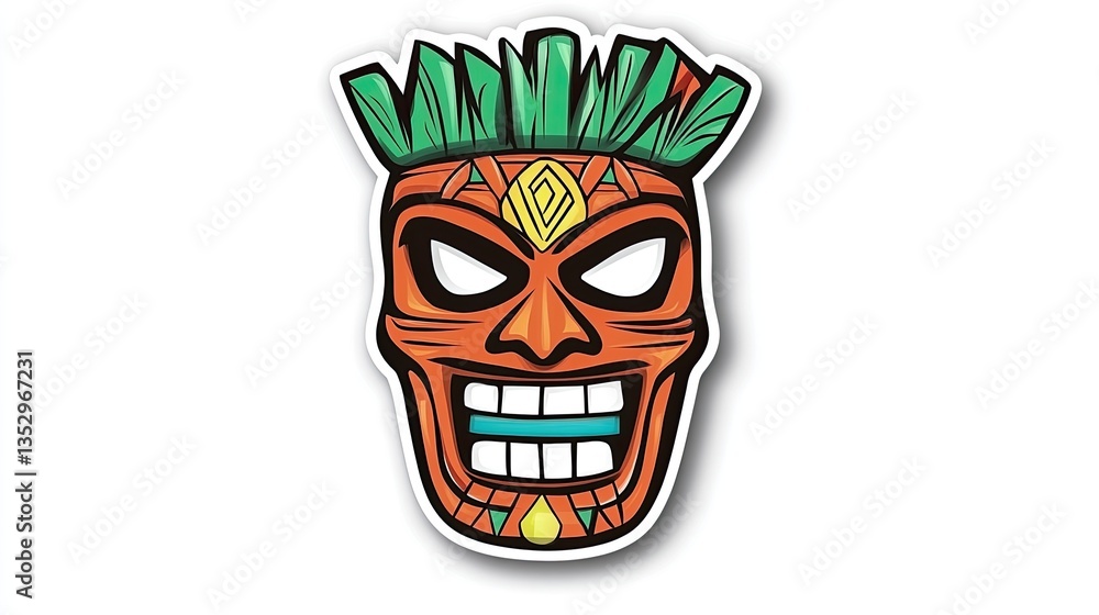Tiki Mask Design, Stylized Polynesian Art, Graphic Decoration Tiki Mask Design, Stylized Polynesian Art, Graphic Decoration