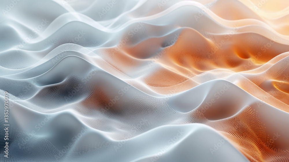 Fototapeta premium Abstract Flowing Waves with Translucent Blue and Warm Orange Glow