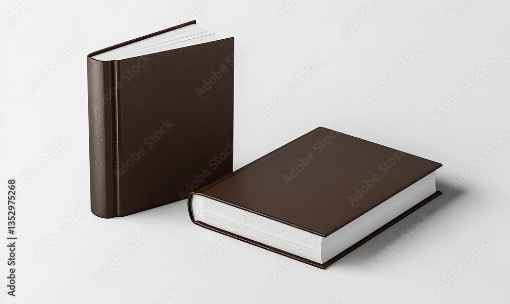 Two brown books with white pages, side view Two brown books with white pages, side view