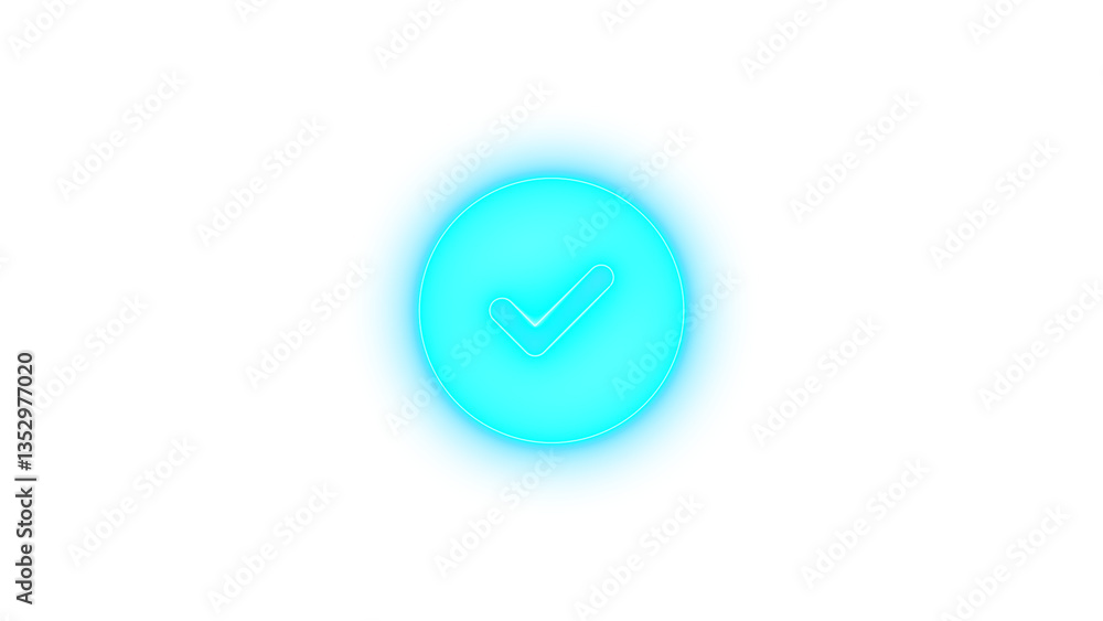 Circle check icon glowing neon on black background Circle check icon glowing neon on black background