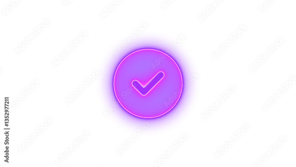 Circle check icon glowing neon on black background Circle check icon glowing neon on black background