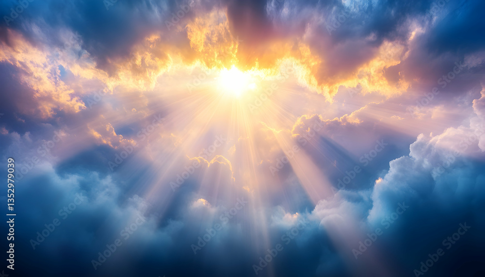 Fototapeta premium Dramatic Sky Sunrise Through Clouds