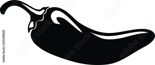 Spicy Chili Pepper Silhouette - Black Vector Illustration