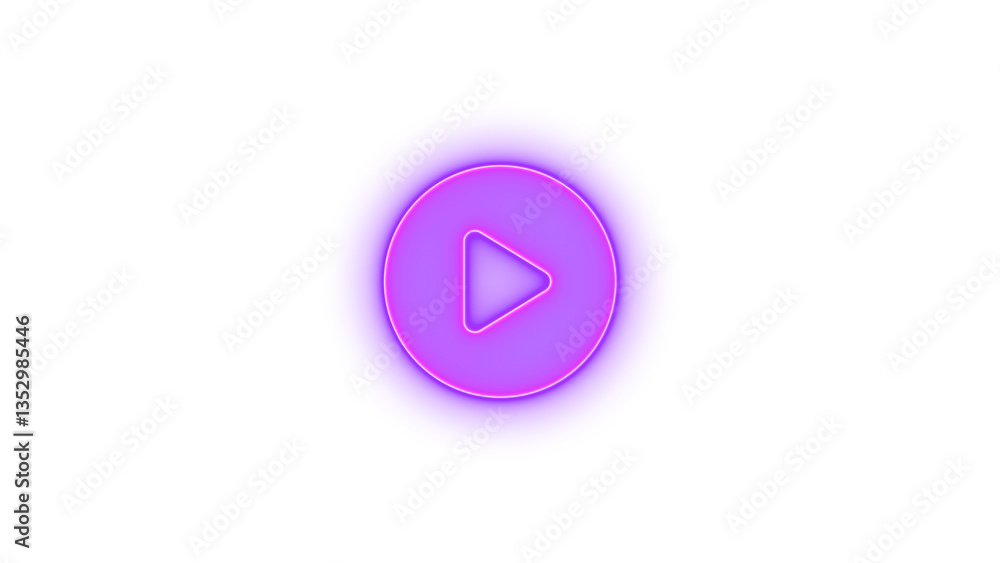 Circle play icon glowing neon on transparent background Circle play icon glowing neon on transparent background