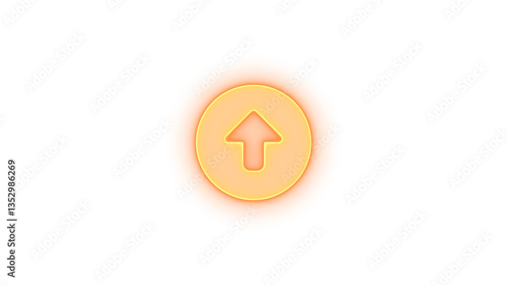 Circle up icon glowing neon on black background Circle up icon glowing neon on black background