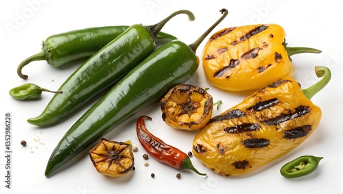 An Artistic Display of Fresh and Grilled Peppers with Vibrant Colors and Textures, Highlighting Culinary and Grilling Essentials