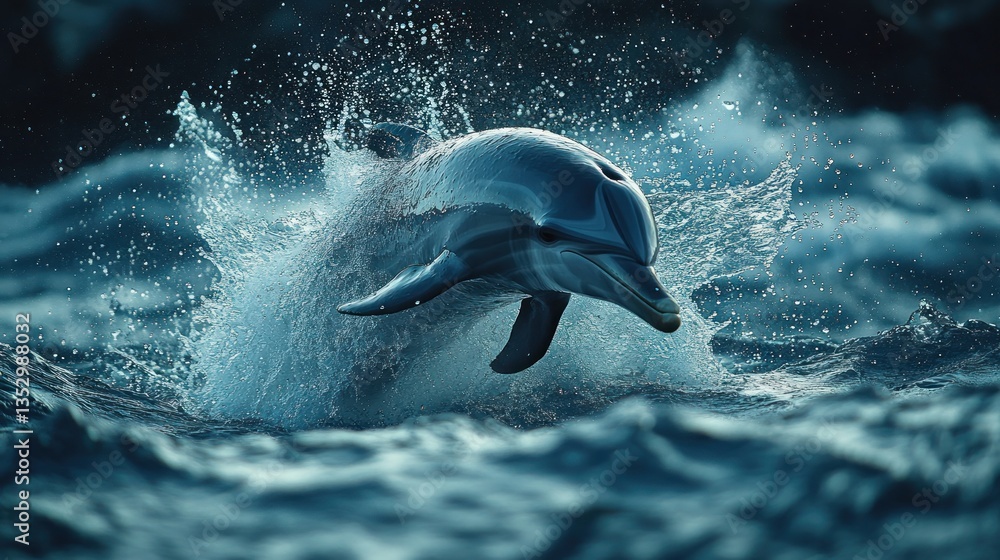 Fototapeta premium Dolphin Leaping Through Ocean Waves: A Breathtaking Wildlife Moment