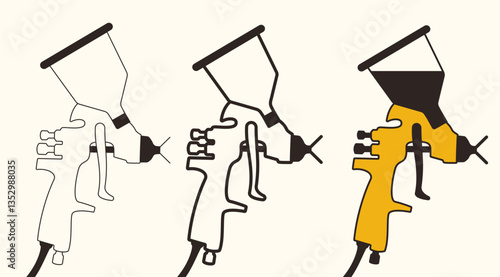 Set of spray gun vectors, simple editable outline isolated graphic element, vehicle paintwork