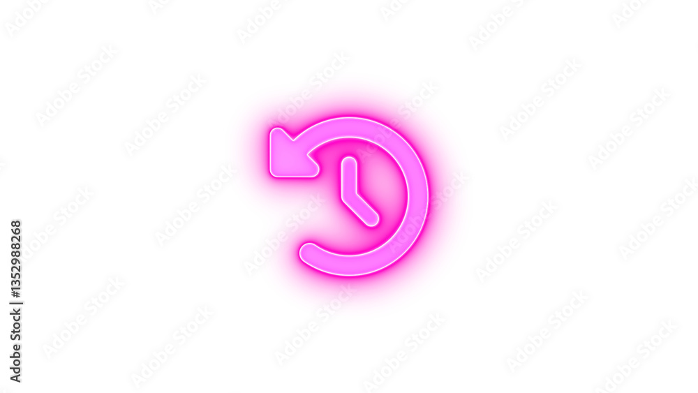 Fototapeta premium Clock rotate left icon pink color glowing neon on transparent background