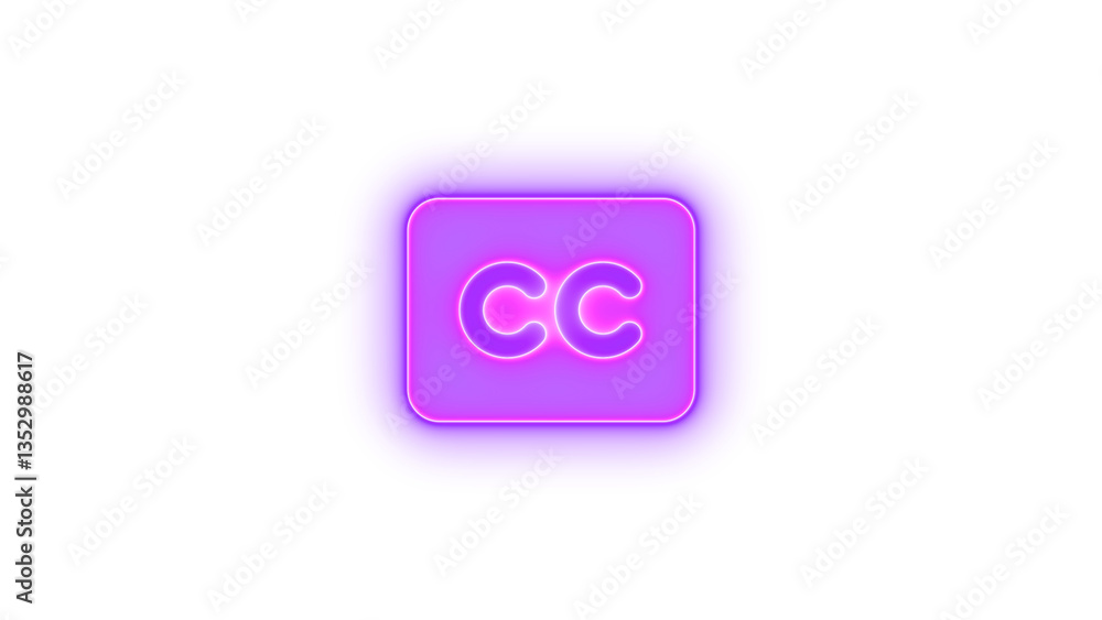 Closed captioning icon purple color glowing neon on black background Closed captioning icon purple color glowing neon on black background
