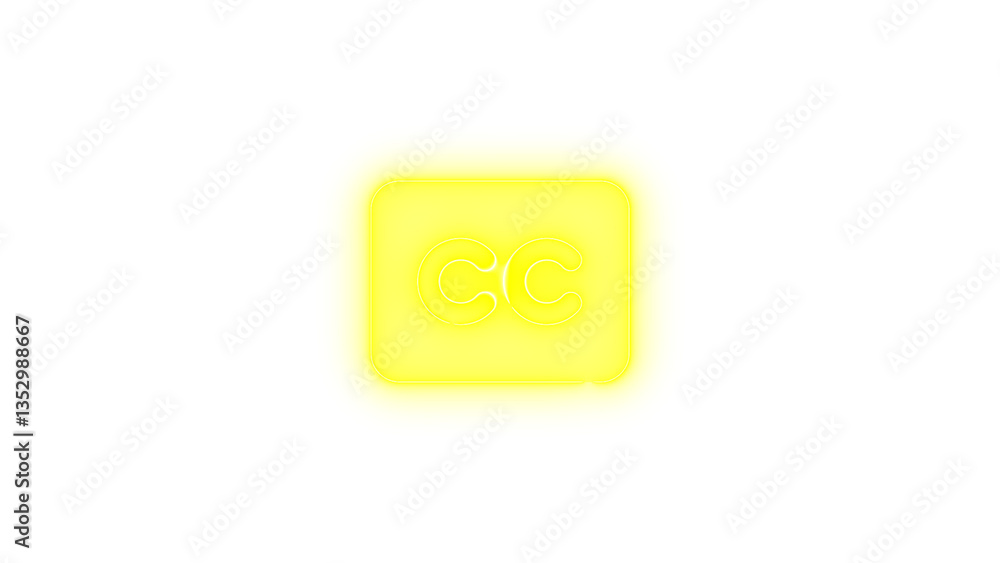 Closed captioning icon yellow color glowing neon on black background Closed captioning icon yellow color glowing neon on black background