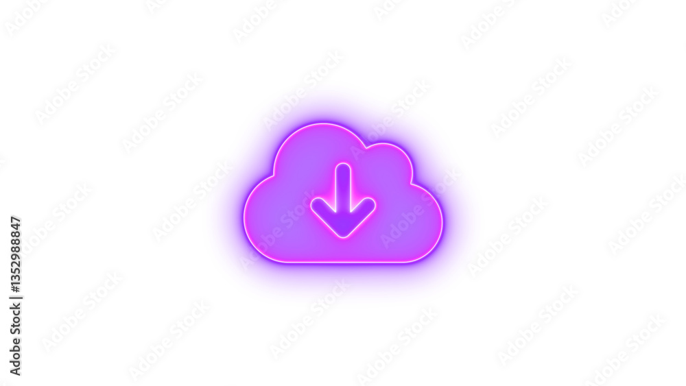 Cloud arrow down icon purple color glowing neon on transparent background Cloud arrow down icon purple color glowing neon on transparent background