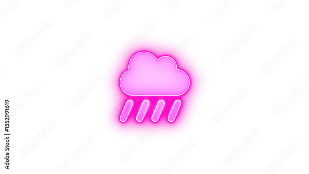 Obraz premium Cloud showers heavy icon pink color glowing neon on transparent background