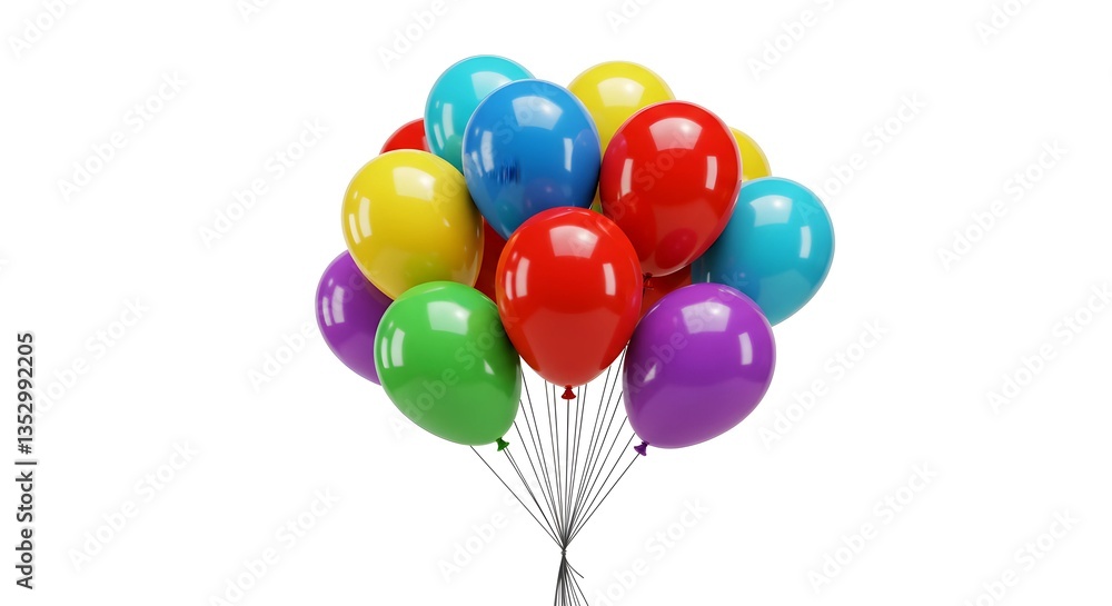 Colorful balloon bunch floating on white background, bright and cheerful. Colorful balloon bunch floating on white background, bright and cheerful.