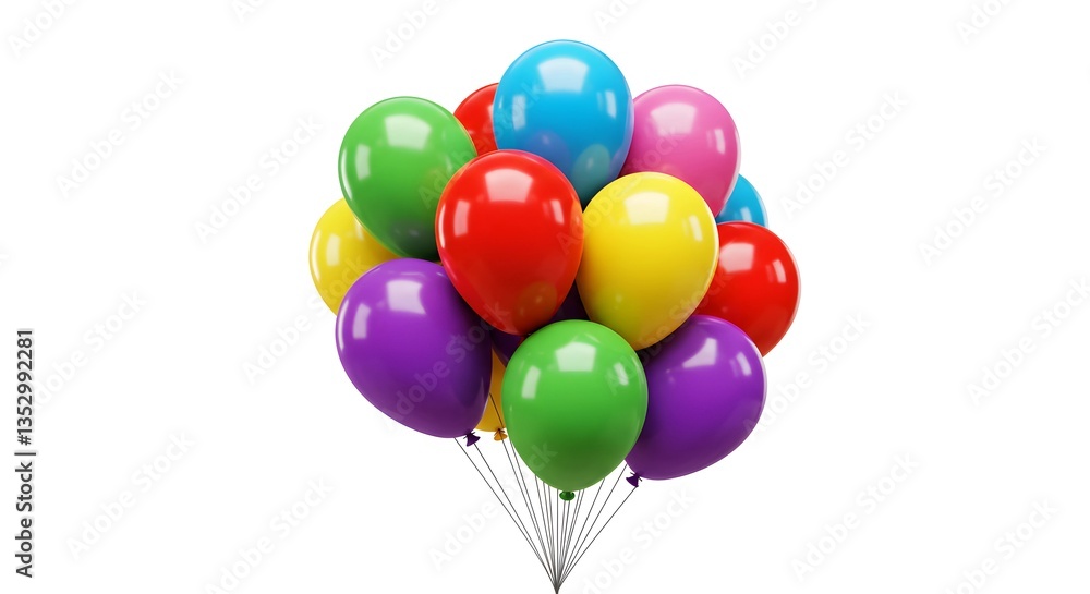 Colorful balloon bunch floating on white background, bright and cheerful. Colorful balloon bunch floating on white background, bright and cheerful.