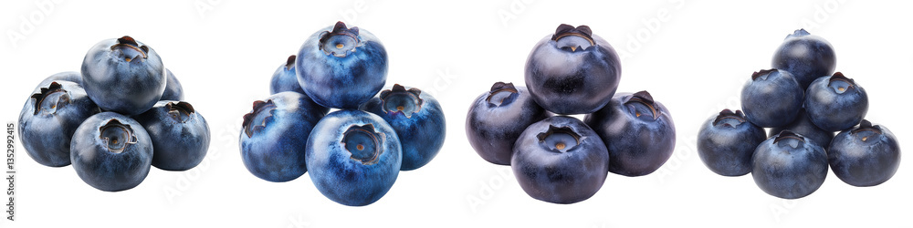 Obraz premium Fresh blue blueberries stacked in small piles showing beautiful color and texture.