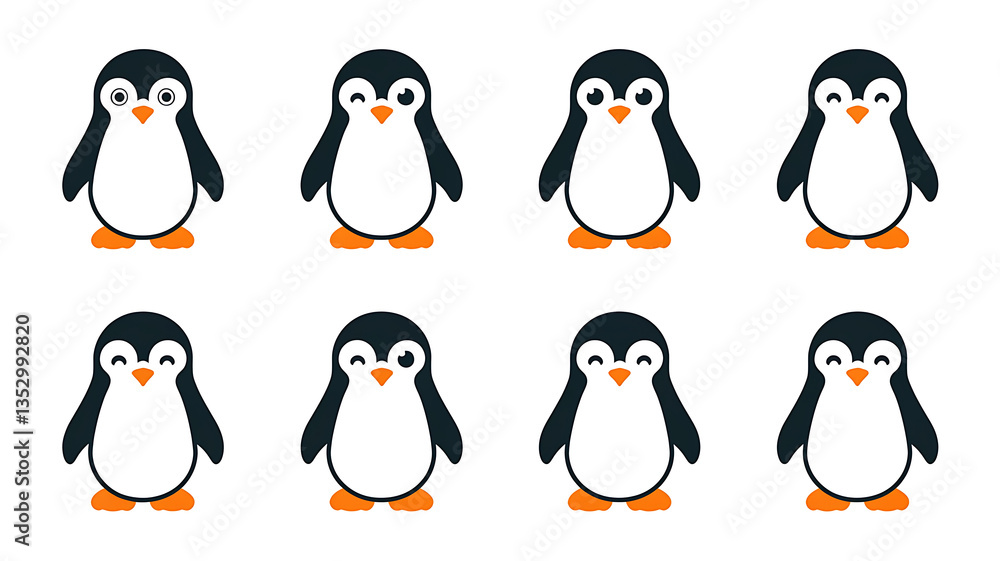 Obraz premium Cute penguins with various expressions. 