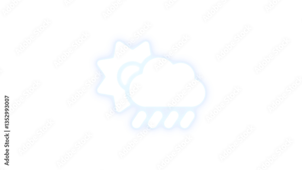 Cloud sun rain icon white color glowing neon on transparent background Cloud sun rain icon white color glowing neon on transparent background