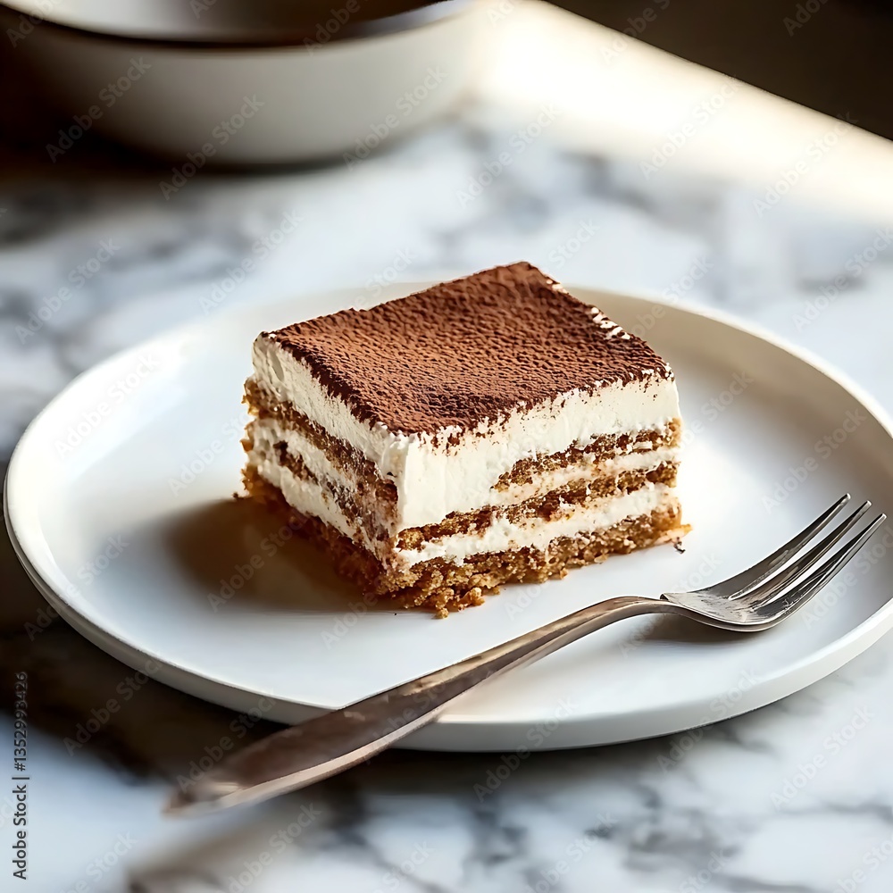 Delicious slice of tiramisu placed on a clean plate. Delicious slice of tiramisu placed on a clean plate.