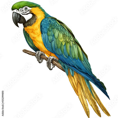watercolor of Macaw, isolated on a white background.